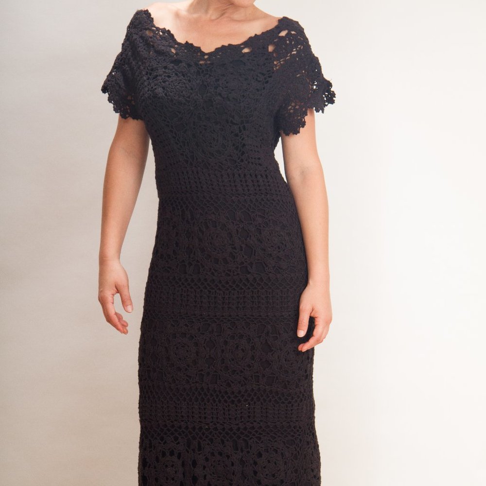 Free People Crochet Long Black Dress Size XS
